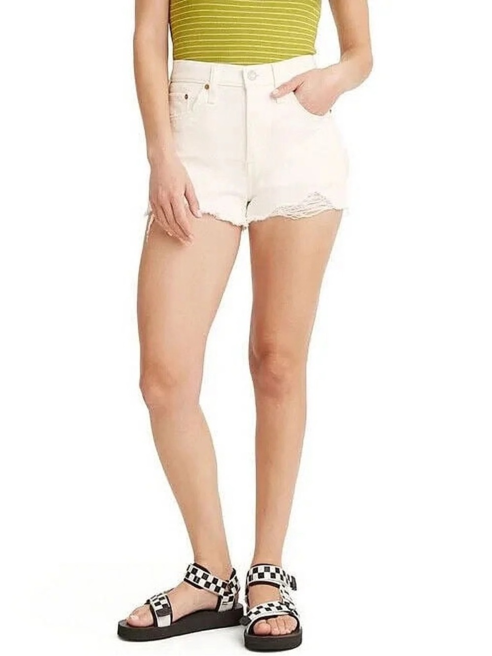Levi’s 501 White Denim Shorts High Rise Button Fly Cut Off Size 26